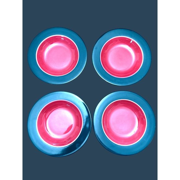 Pagnossin Treviso Ironstone Dark Green & Maroon 4 Pasta Bowls & 3 Salad Plates - Picture 9 of 13